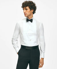 Tailored Black Fleece Pleated Londoner Collar Tuxedo Shirt in Sea Island Cotton | Brooks Brothers