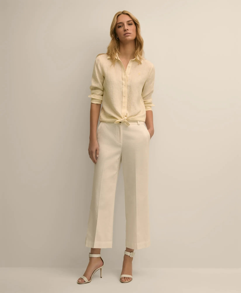 Women Cotton Dobby Cropped Wide-Leg Pants | Brooks Brothers Outlet