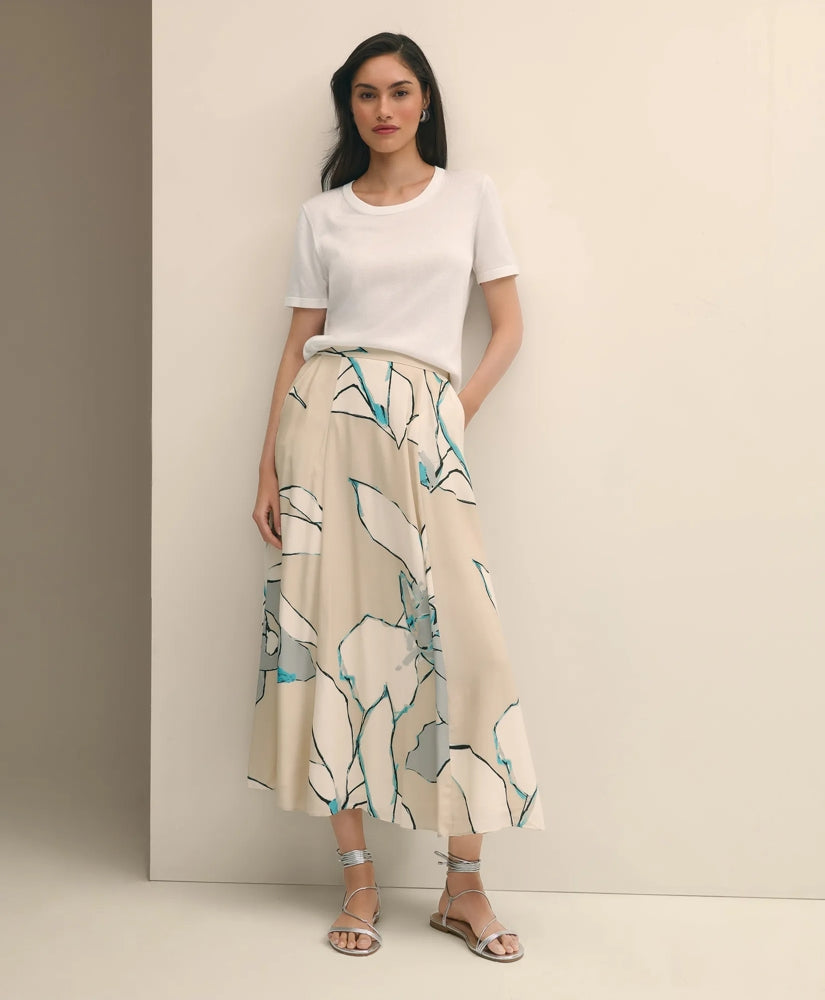 Women Flare Midi Skirt In Abstract Print | Brooks Brothers US
