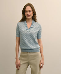 Women Cotton Viscose Short-Sleeve Ruffle Sweater | Brooks Brothers Gift