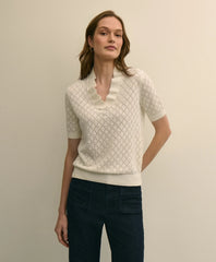 Women Cotton Viscose Short-Sleeve Ruffle Sweater | Brooks Brothers Gift