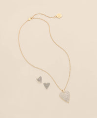 Women Gold-Tone Cubic Zirconia Heart Necklace & Earrings Set | Brooks Brothers For sale