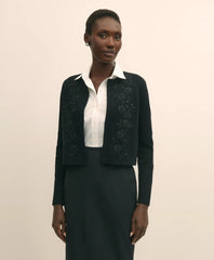 Sale Merino-Wool-Cotton Blend Floral Embellished Cardigan | Brooks Brothers US