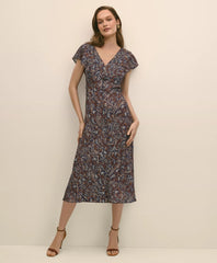 Sale Paisley Shimmer Ruffle-Front Chevron-Stripe Dress | Brooks Brothers US