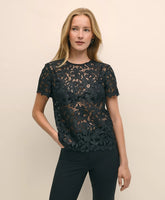 Sale Relaxed Short-Sleeve Semi-Sheer Lace Top