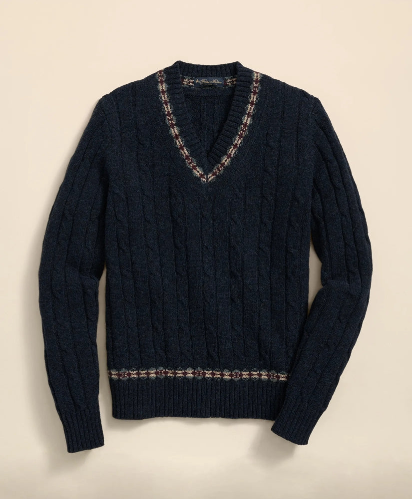 Sale Shetland Wool Fair-Isle Tipped Archive Tennis Sweater | Brooks Brothers Discount