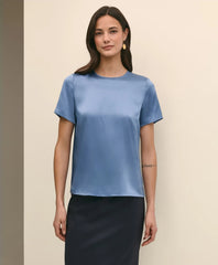 Women Short-Sleeve Top in Washable Silk Charmeuse | Brooks Brothers For sale