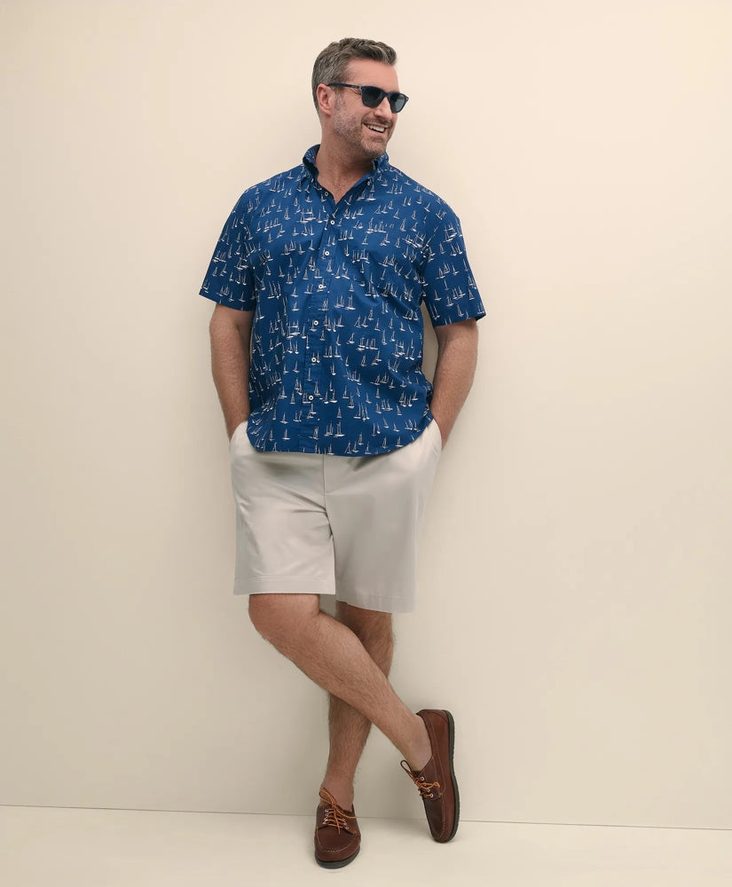 Sale Big & Tall Friday Shirt, Short-Sleeve Poplin Sailboat | Brooks Brothers Discount