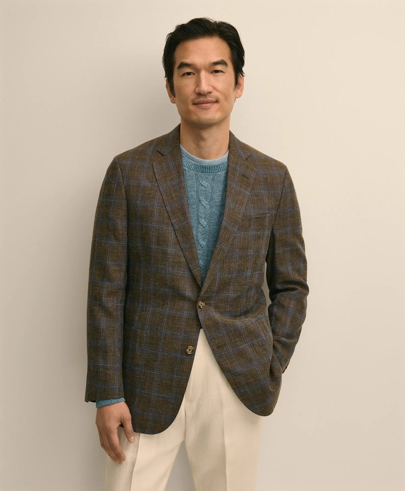 Men Classic Fit Linen-Cotton-Wool Hopsack Windowpane Sport Coat | Brooks Brothers Near me