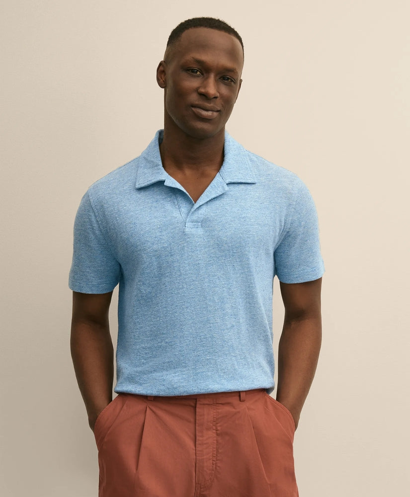 Men Cotton-Linen Pique Johnny Collar Shirt | Brooks Brothers Gift