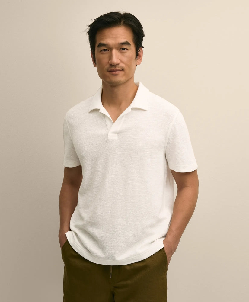 Men Cotton-Linen Pique Johnny Collar Shirt | Brooks Brothers Gift