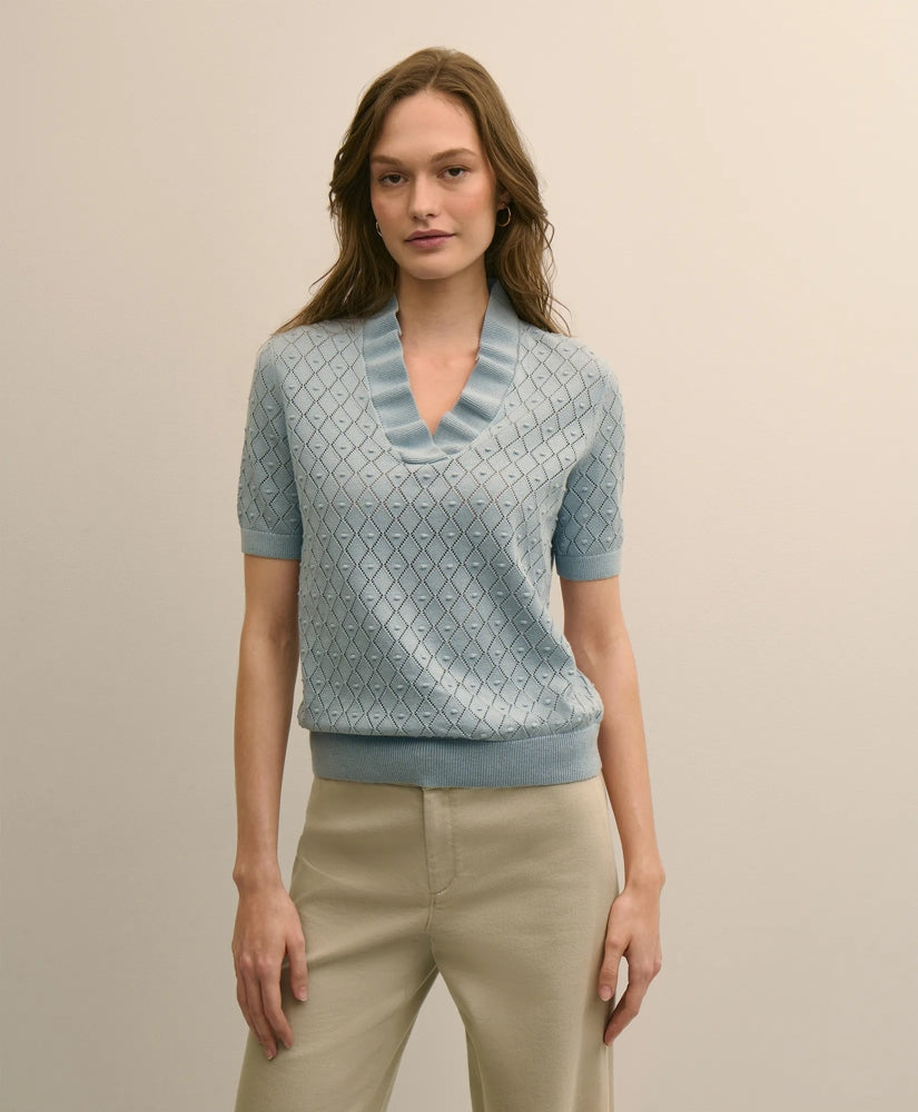 Women Cotton Viscose Short-Sleeve Ruffle Sweater | Brooks Brothers Gift
