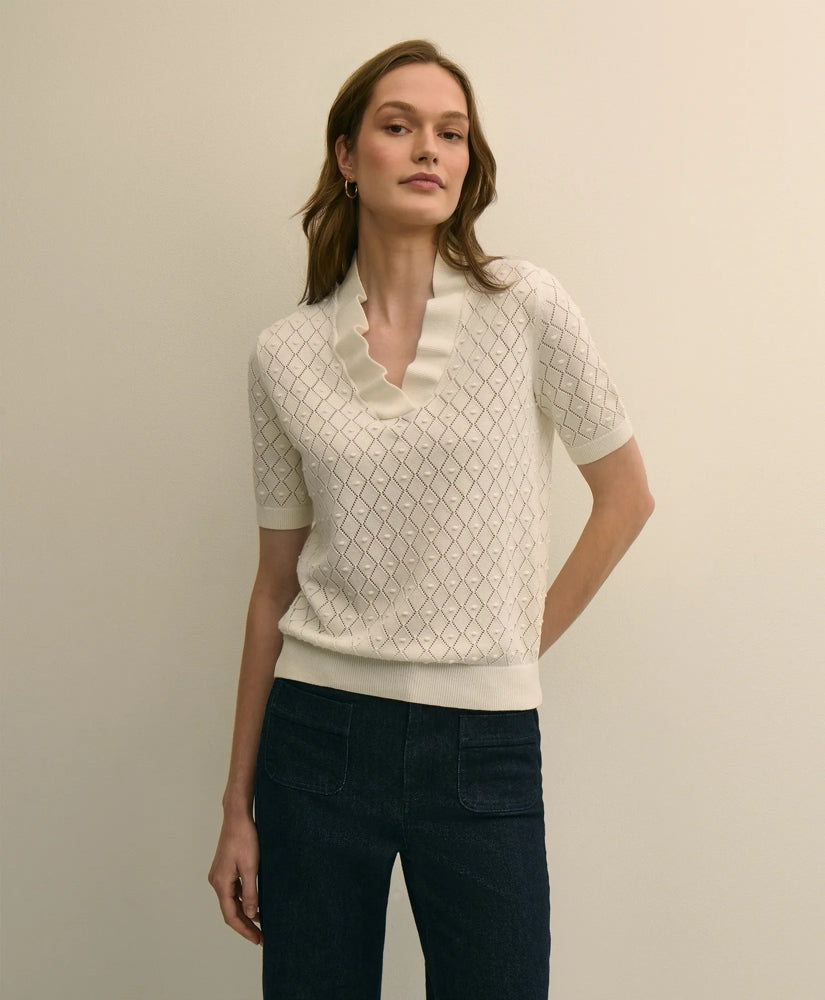 Women Cotton Viscose Short-Sleeve Ruffle Sweater | Brooks Brothers Gift