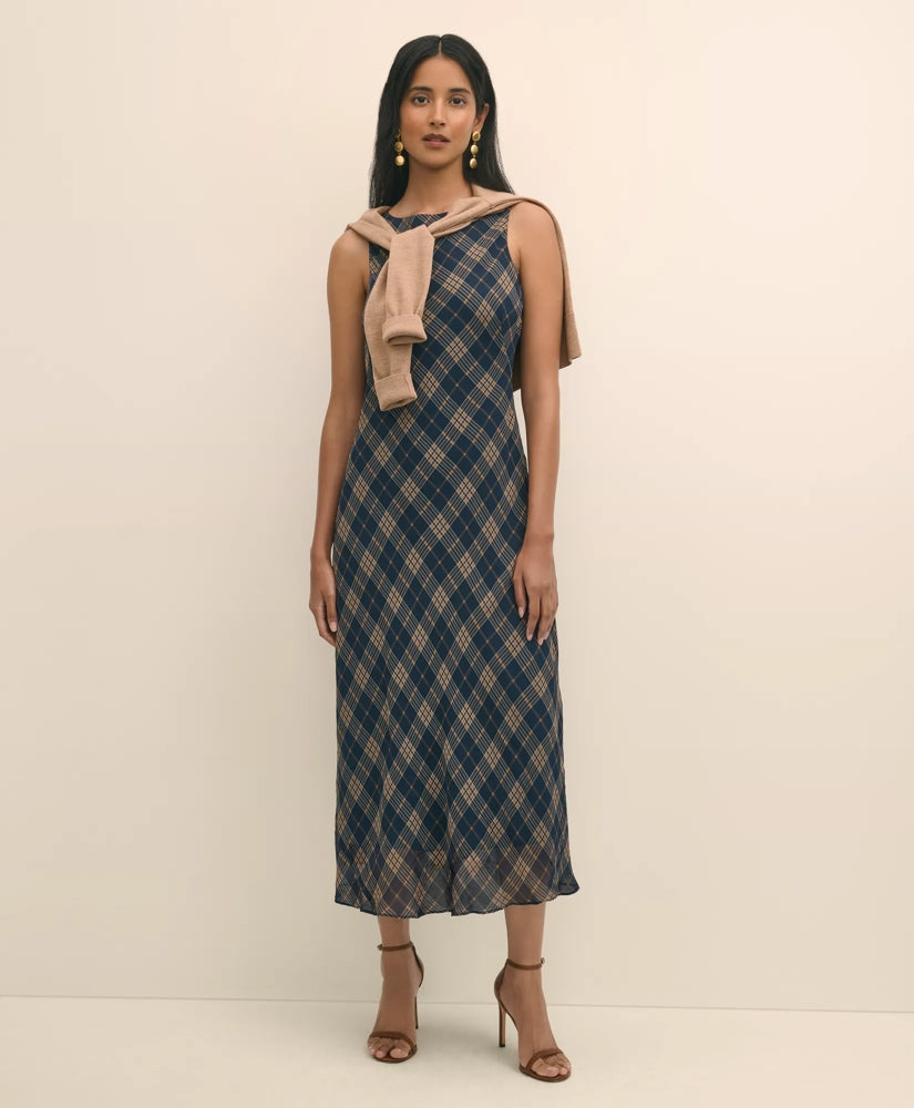 Sale Crinkle Chiffon Plaid Maxi Dress | Brooks Brothers Outlet