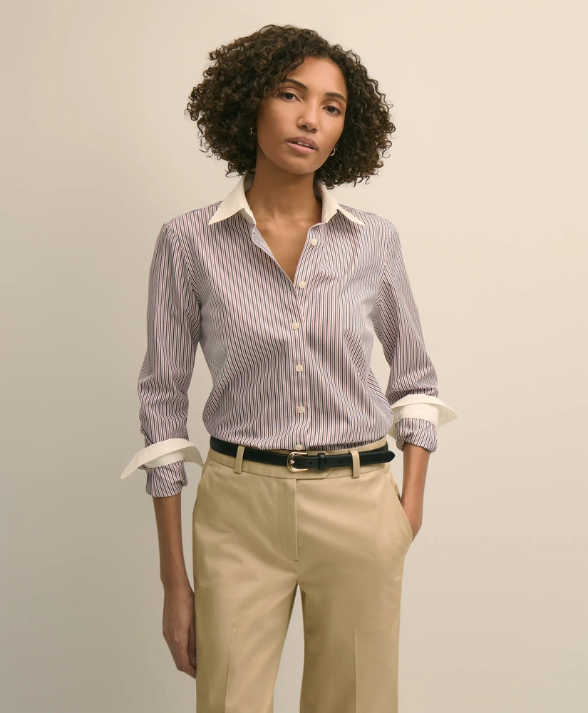 Sale Fitted Non-Iron Stretch Cotton Contrast, Stripe Dress Shirt | Brooks Brothers sale