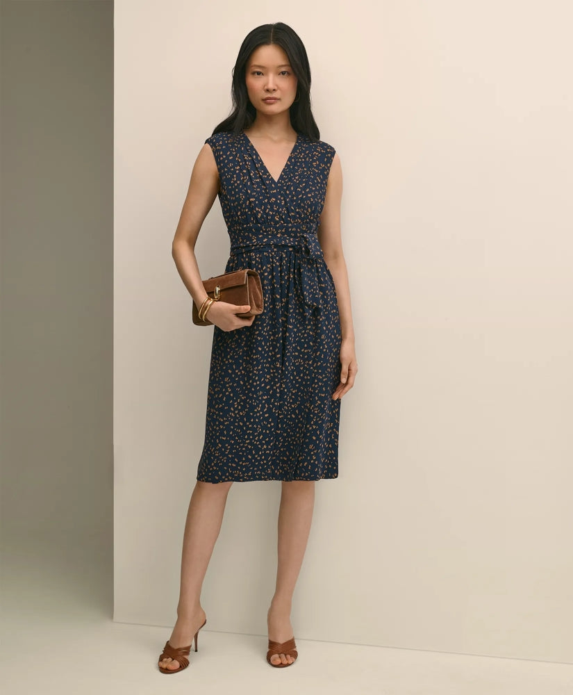 Sale Georgette Crepe Abstract Print Faux-Wrap Dress | Brooks Brothers