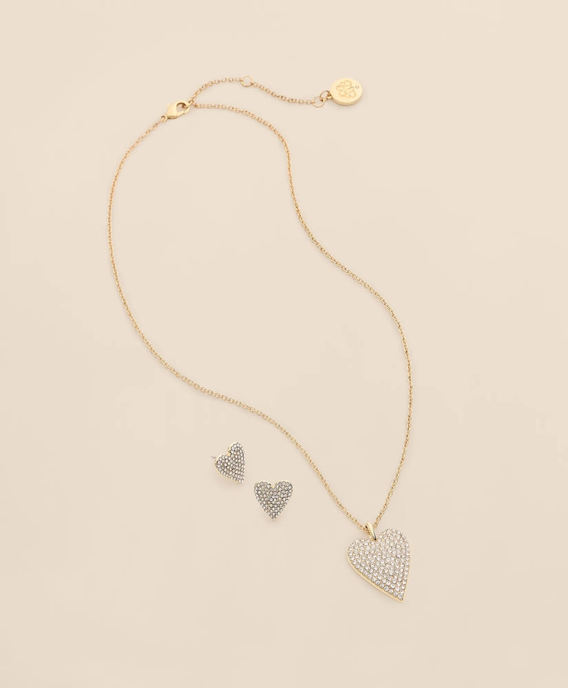 Women Gold-Tone Cubic Zirconia Heart Necklace & Earrings Set | Brooks Brothers For sale