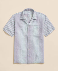 Shirts Irish Linen Camp Collar, Striped Short-Sleeve Shirt