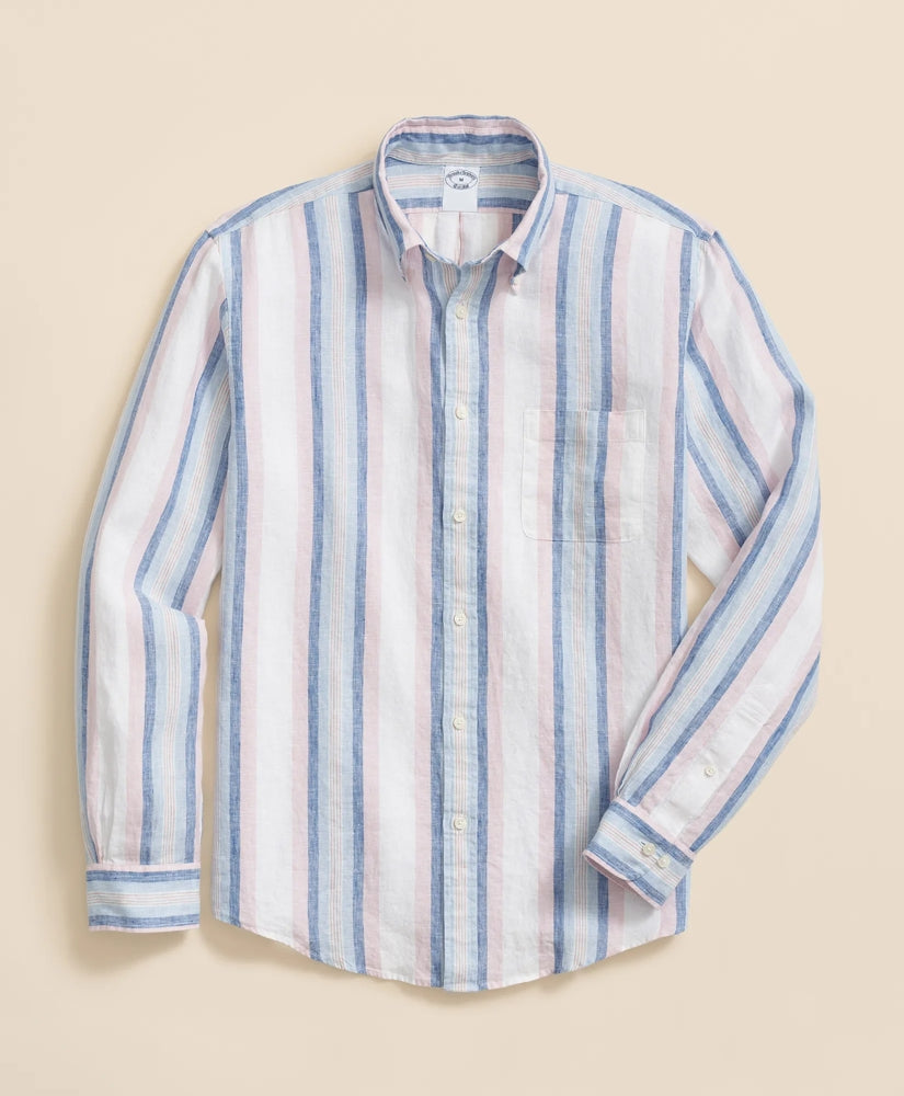 Shirts Irish Linen Polo Button Down Collar, Awning Stripe Shirt | Brooks Brothers Outlet