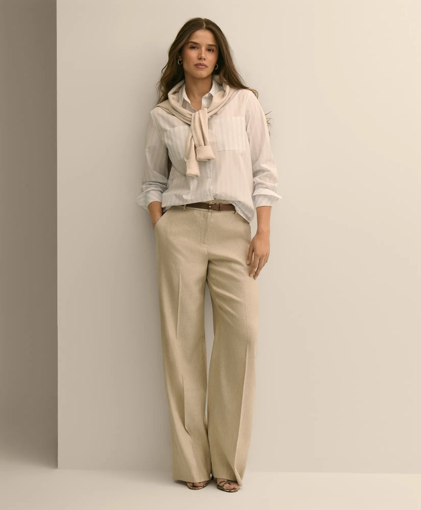 Women Linen-Blend Wide-Leg Pants | Brooks Brothers US