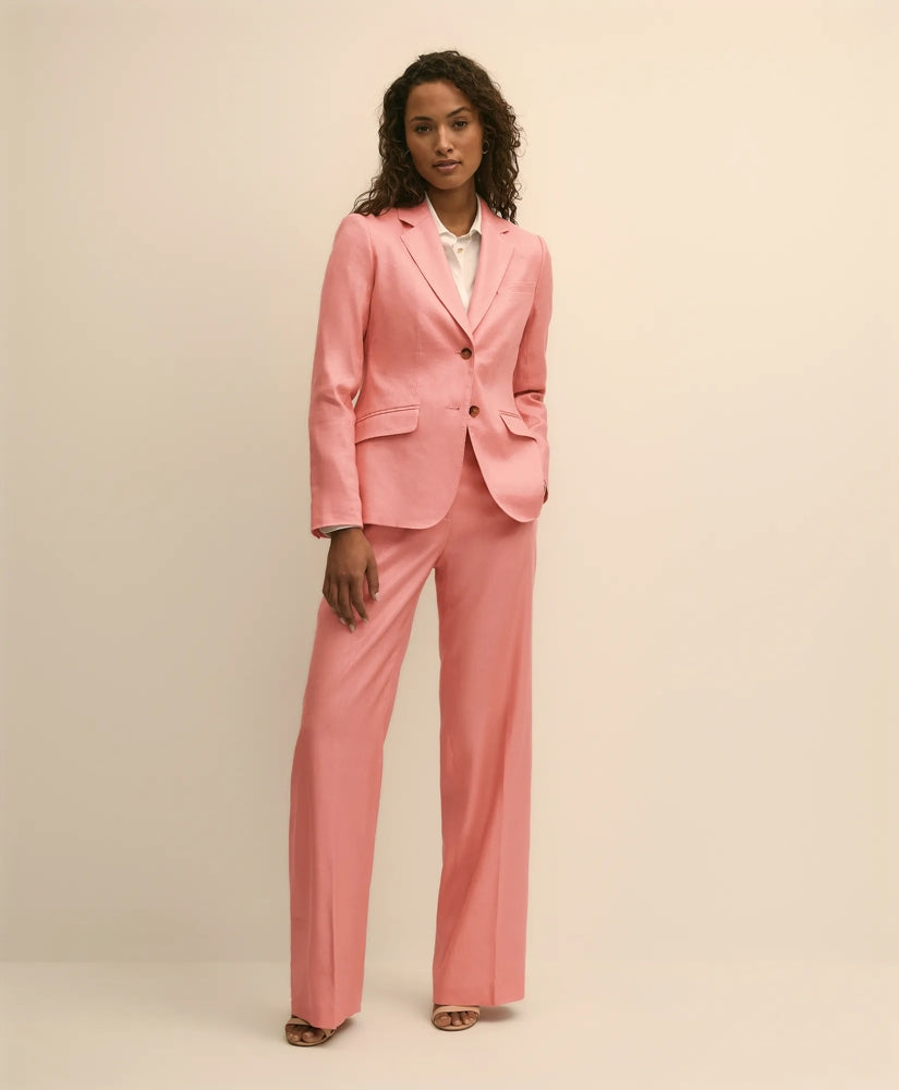 Women Linen-Blend Wide-Leg Pants | Brooks Brothers US