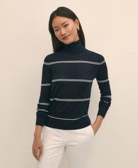 Sale Merino Wool Striped Pointelle Turtleneck | Brooks Brothers