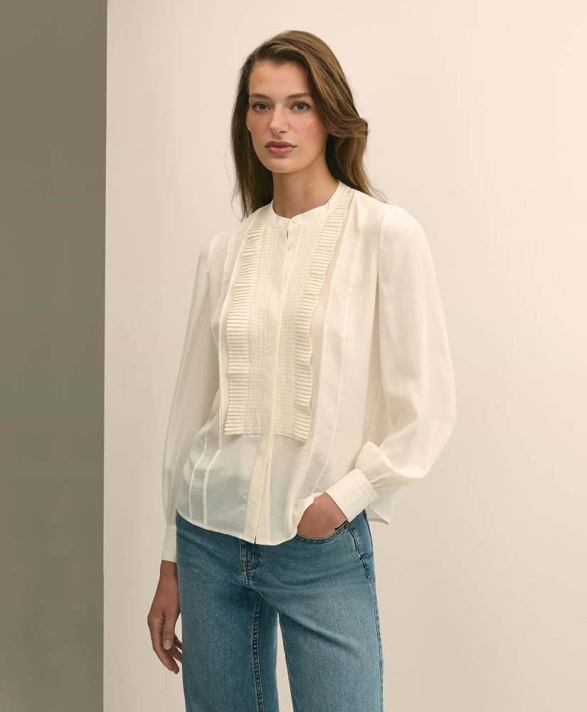 Sale Silk Haboti Pintucked Band-Collar Blouse | Brooks Brothers