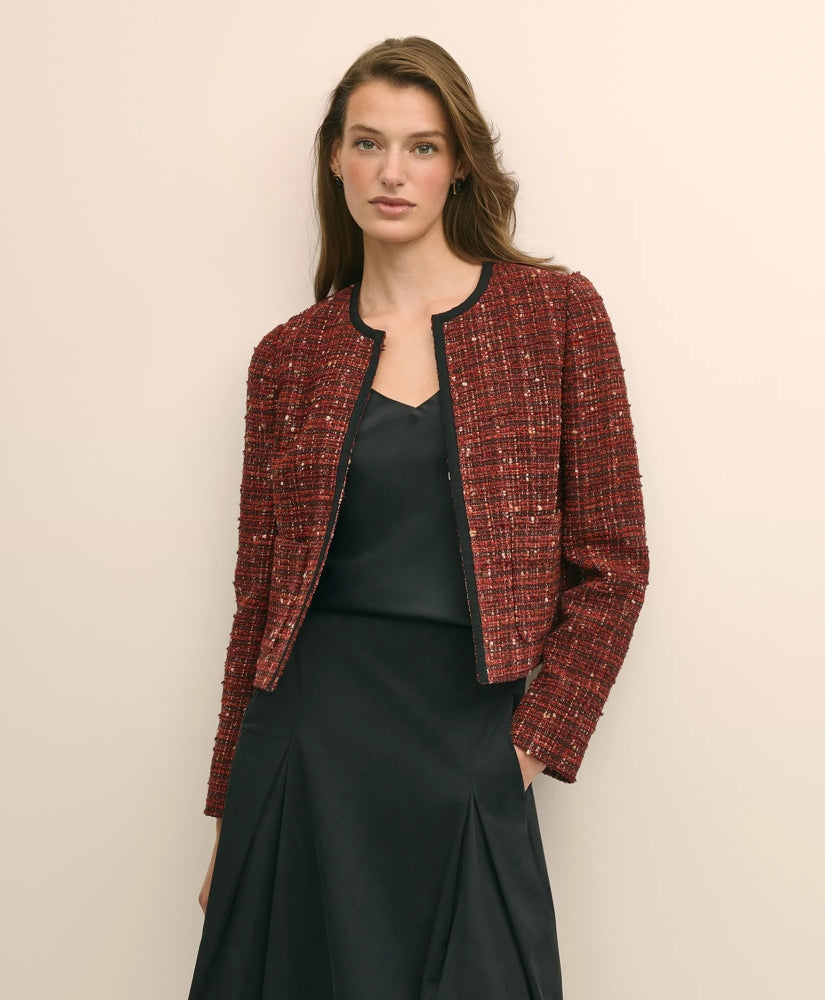 Sale Cotton-Wool Blend Boucle Shimmer Cropped Jacket | Brooks Brothers Near me
