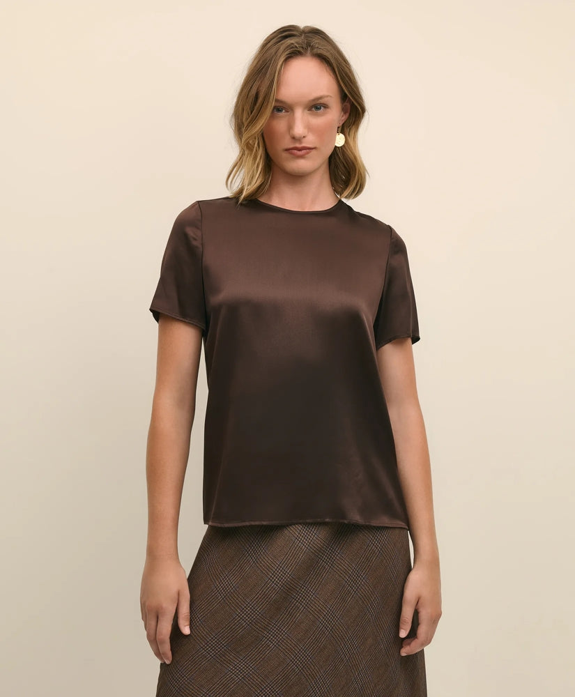 Women Short-Sleeve Top in Washable Silk Charmeuse | Brooks Brothers For sale