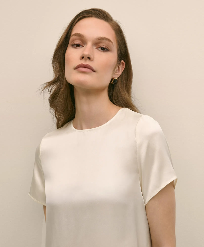 Women Short-Sleeve Top in Washable Silk Charmeuse | Brooks Brothers Near me