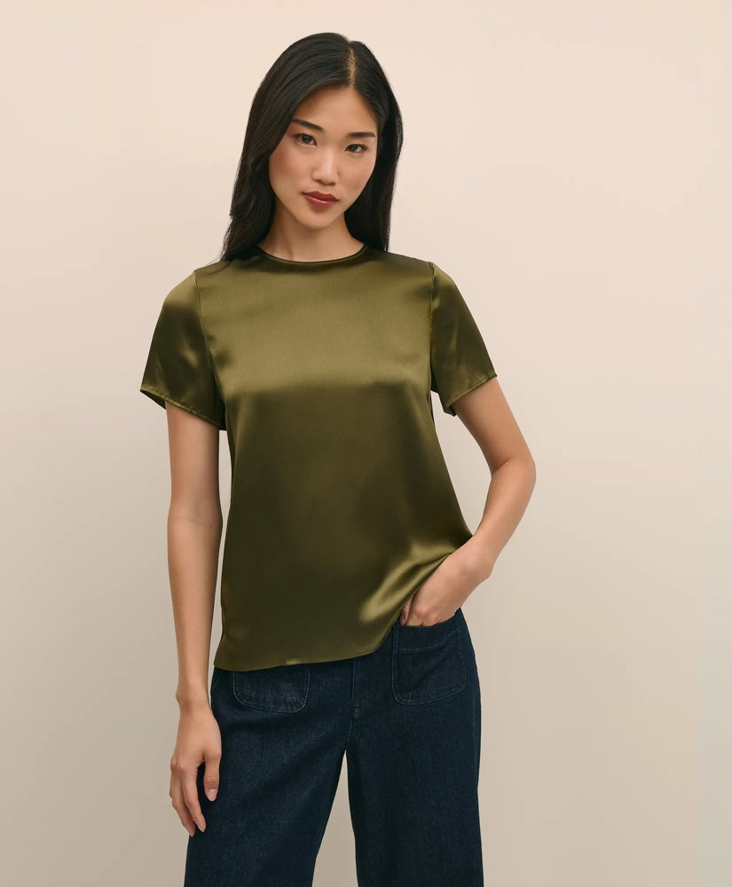 Women Short-Sleeve Top in Washable Silk Charmeuse | Brooks Brothers For sale