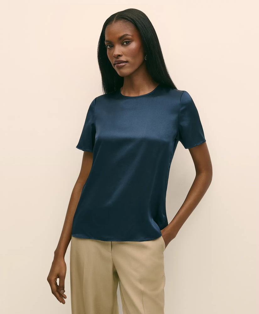 Women Short-Sleeve Top in Washable Silk Charmeuse | Brooks Brothers Near me