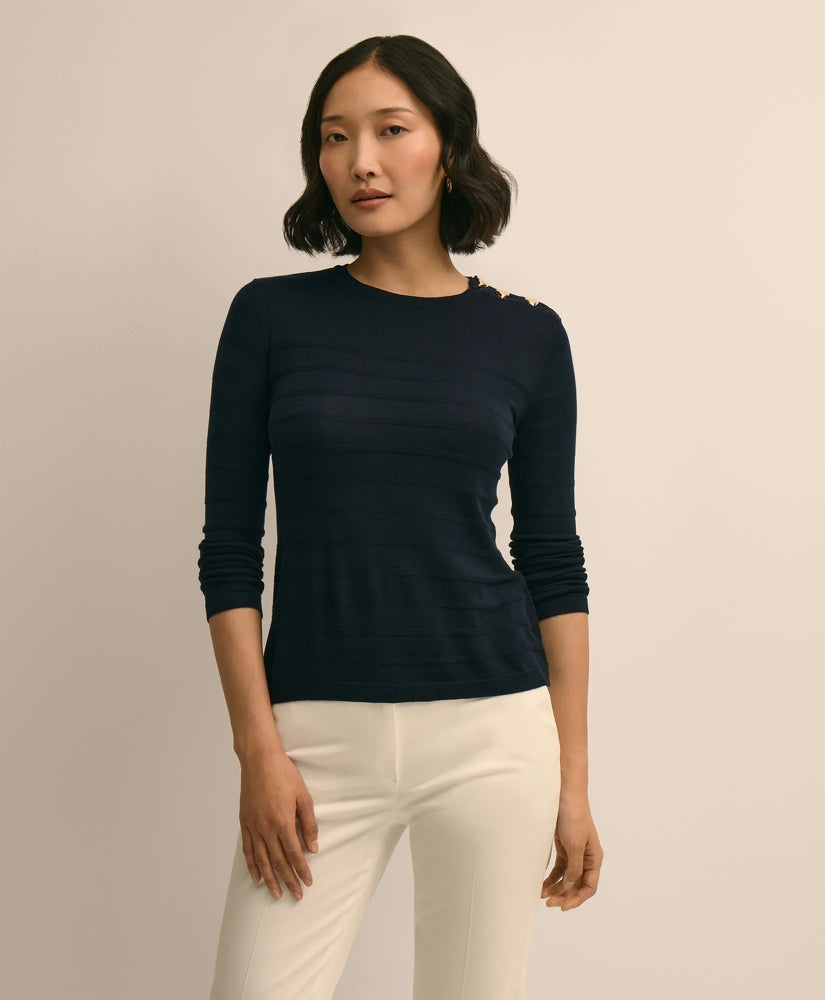 Sale Silk-Viscose Shadow Stripe Heart-Button Sweater | Brooks Brothers Outlet