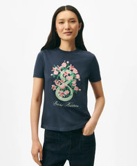 Sale Women's Lunar New Year Cotton Embroidered Bouquet Snake Motif T-Shirt | Brooks Brothers Outlet