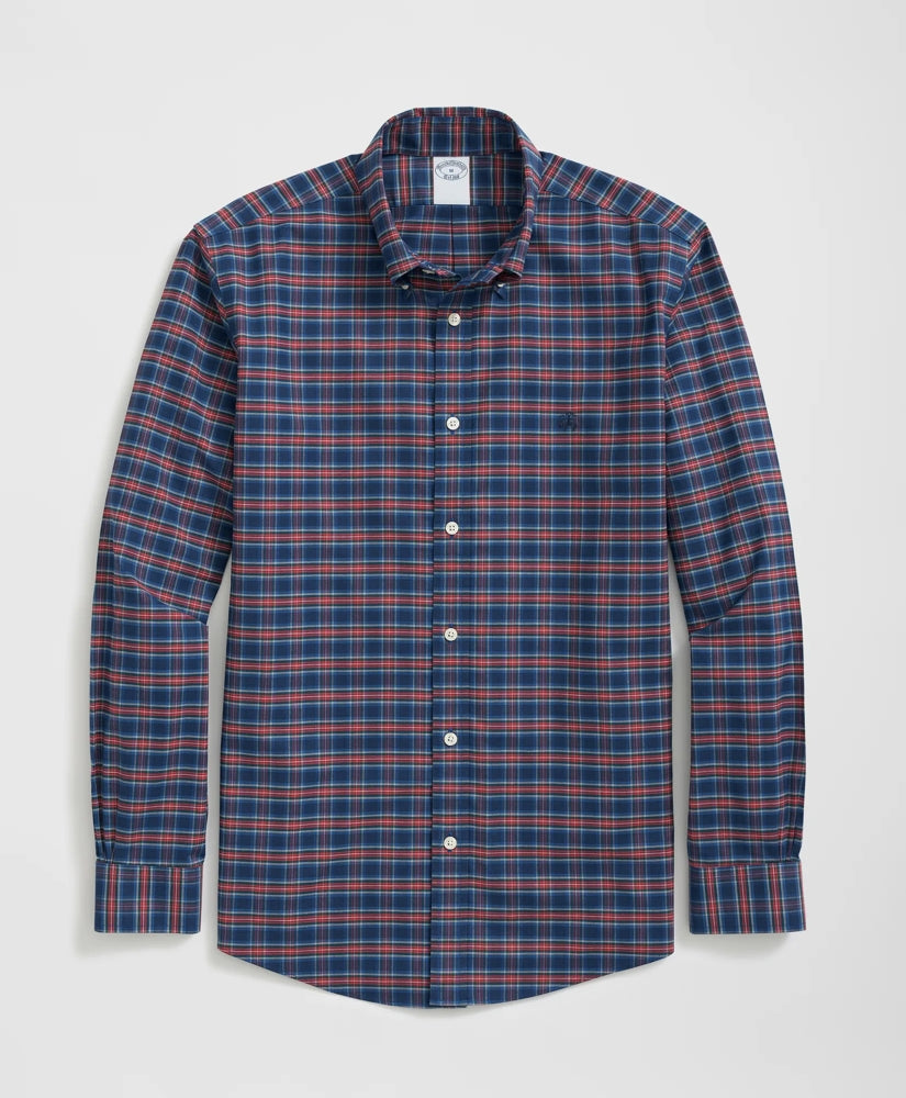 Sale Stretch Cotton Non-Iron Oxford Polo Button Down Collar, Tartan Shirt