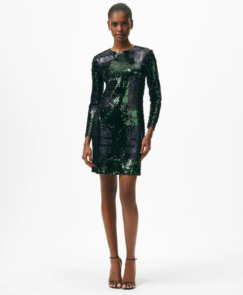 Sale Relaxed Shift Dress in Sequined Black Watch Motif | Brooks Brothers sale
